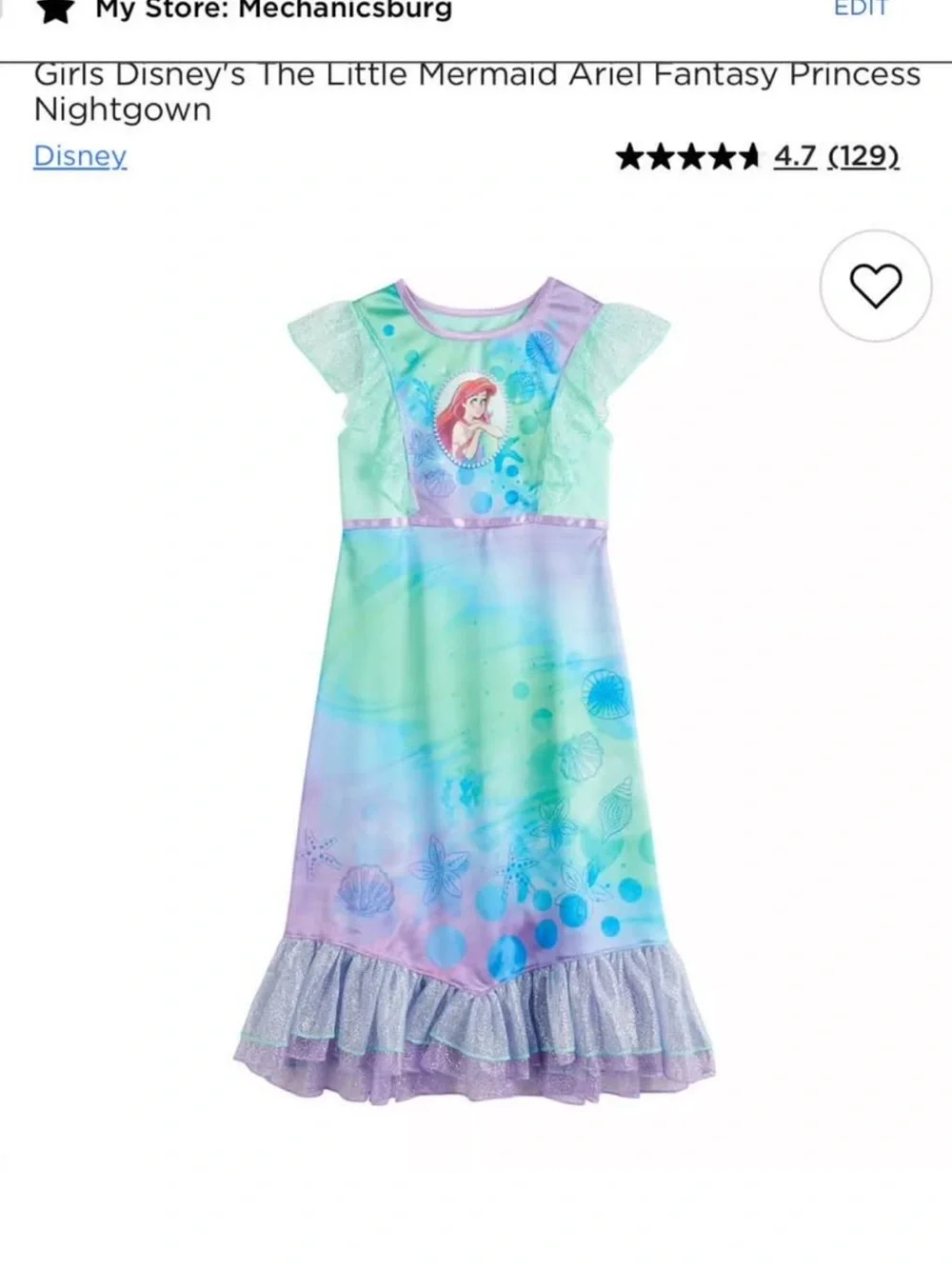 Disney Princess Ariel Nightgown Dress Size 6 - Picture 4 of 6